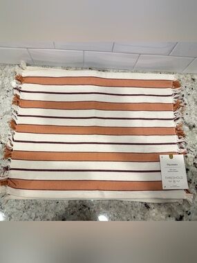 Threshold Striped Place Mats 14x19 Cream and Orange Rust (2 Set - 4 Total) NWT